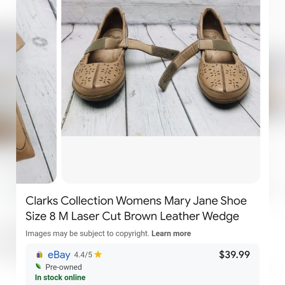 Clarks Collection Women's Mary Jane Shoe Size 8 M Laser Cut Brown Leather Wedge - Picture 6 of 7